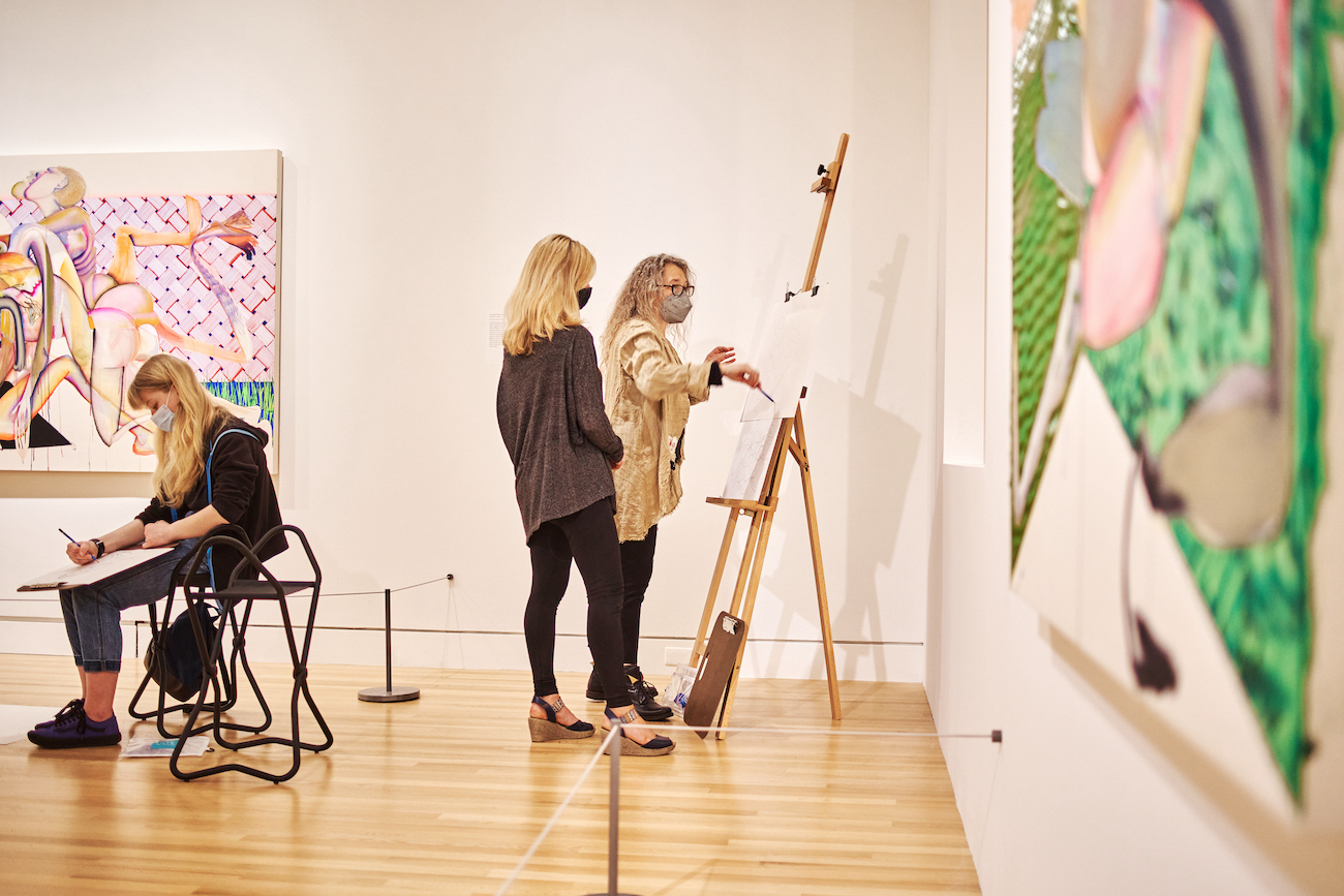 Photo of people sketching in the Frye galleries during Christina Quarles