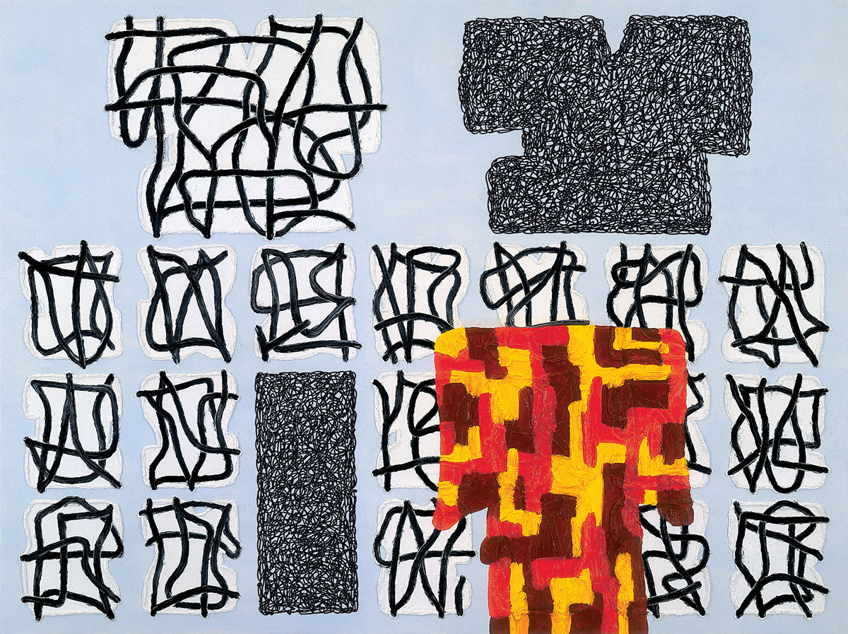 An abstract arwork on a light blue background