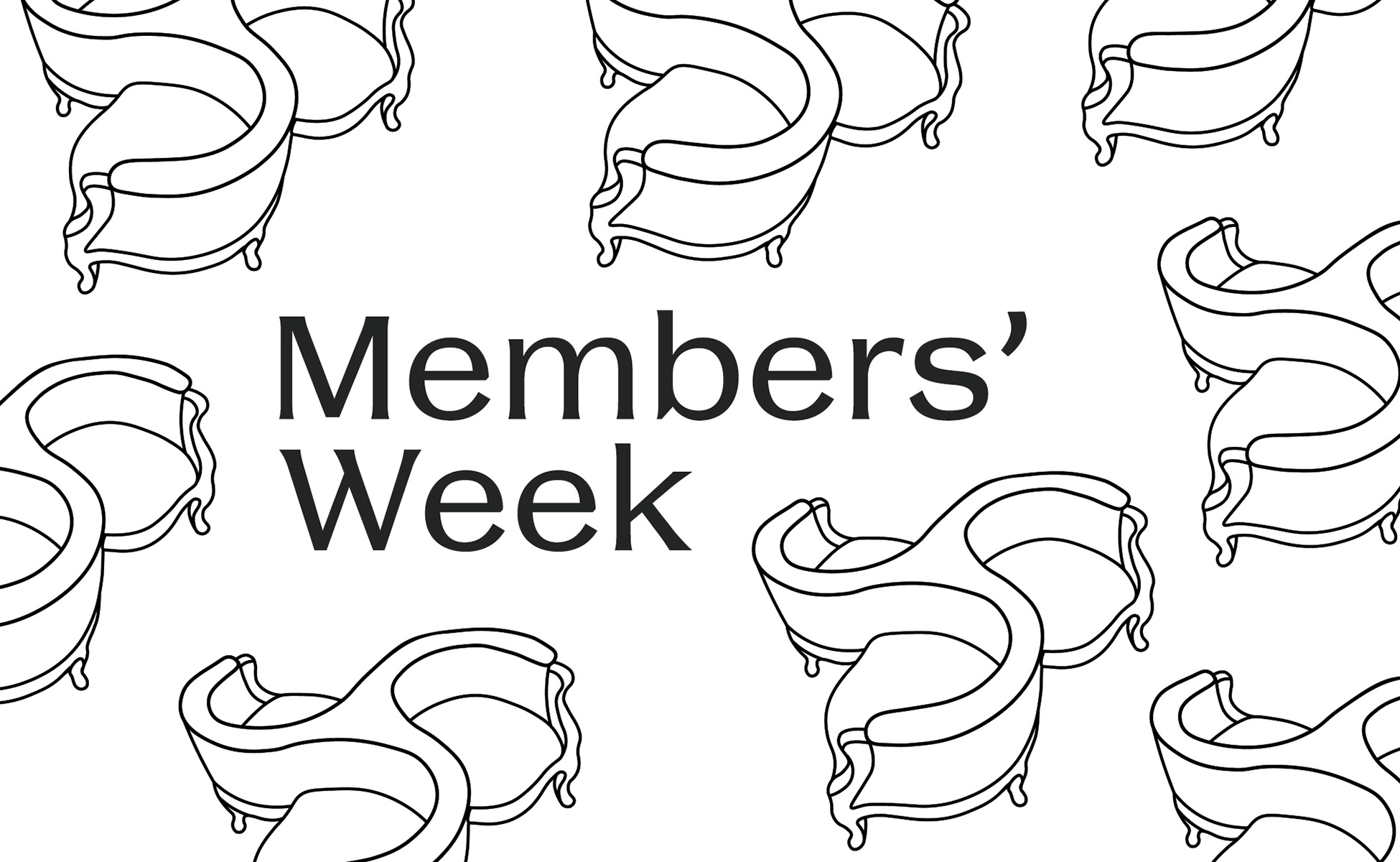 Image with text reading Members' Week and a repeating design of a circular chair
