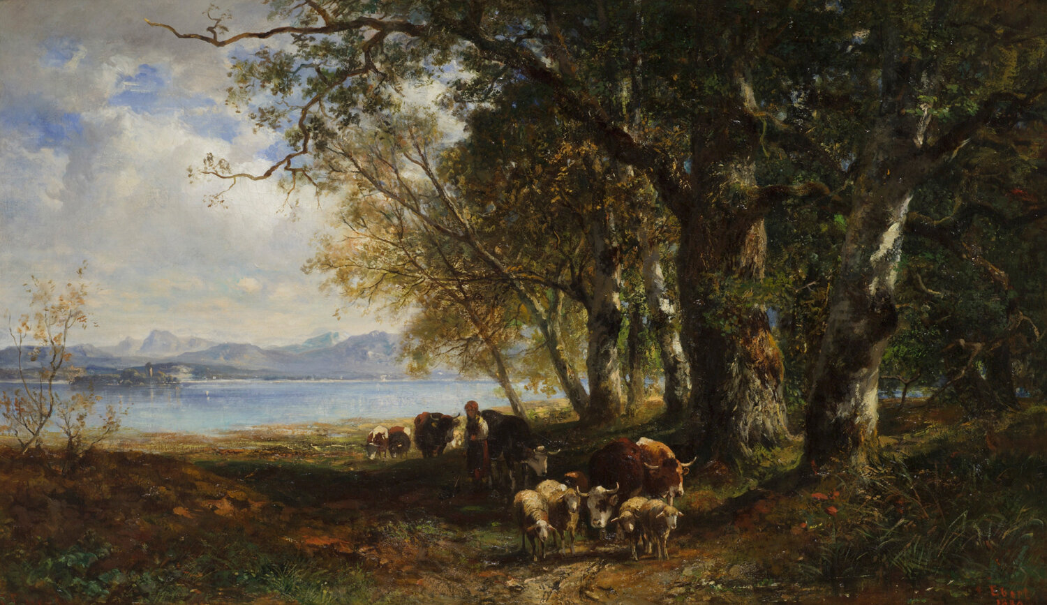 Carl Ebert. By the Shores of Chiemsee, 1880. Oil on canvas. 24 3/8 x 40 1/2 in. Founding Collection, Gift of Charles and Emma Frye, 1952.041. Photo: Spike Mafford
