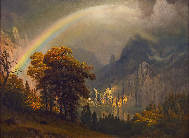Albert Bierstadt. Rainbow in the Sierra Nevada, ca. 1871-73. Oil on panel. Frye Art Museum, 1997.006. Photo: Susan Dirk/Under The Light