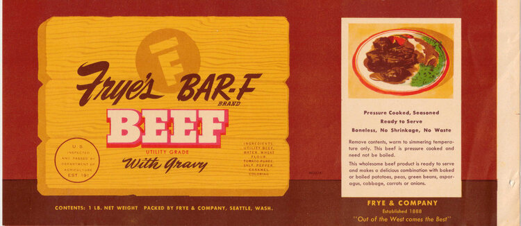 “Frye’s BAR-F Brand Beef” product label, 1910–1950. Frye Art Museum Archives