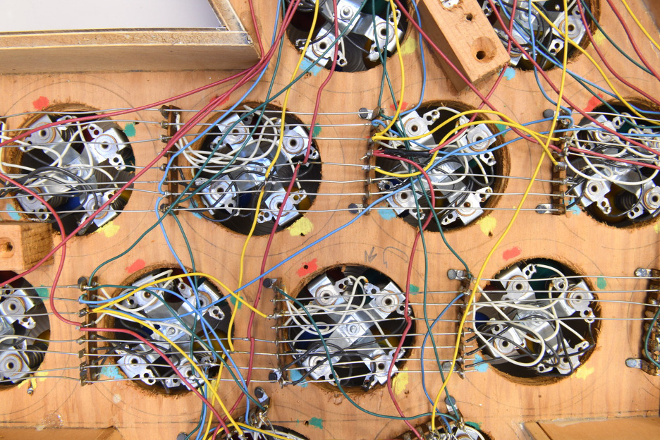 A number of electrical circuits in circular pods connected by wires