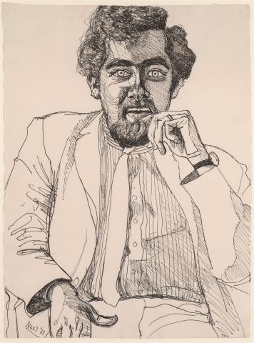 Ink drawing of a man by Alice Neel
