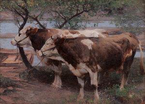 Heinrich von Zügel. Oxen - Two Cows, 1900.