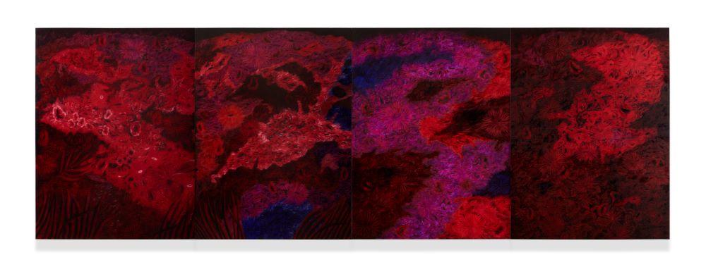 Painting of red and black floral clouds
