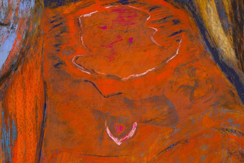 Detail of an abstracted painting with orange hues