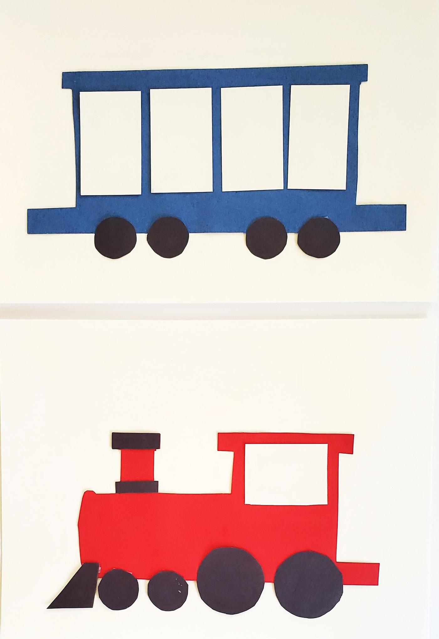 Colorful trains made of construction paper