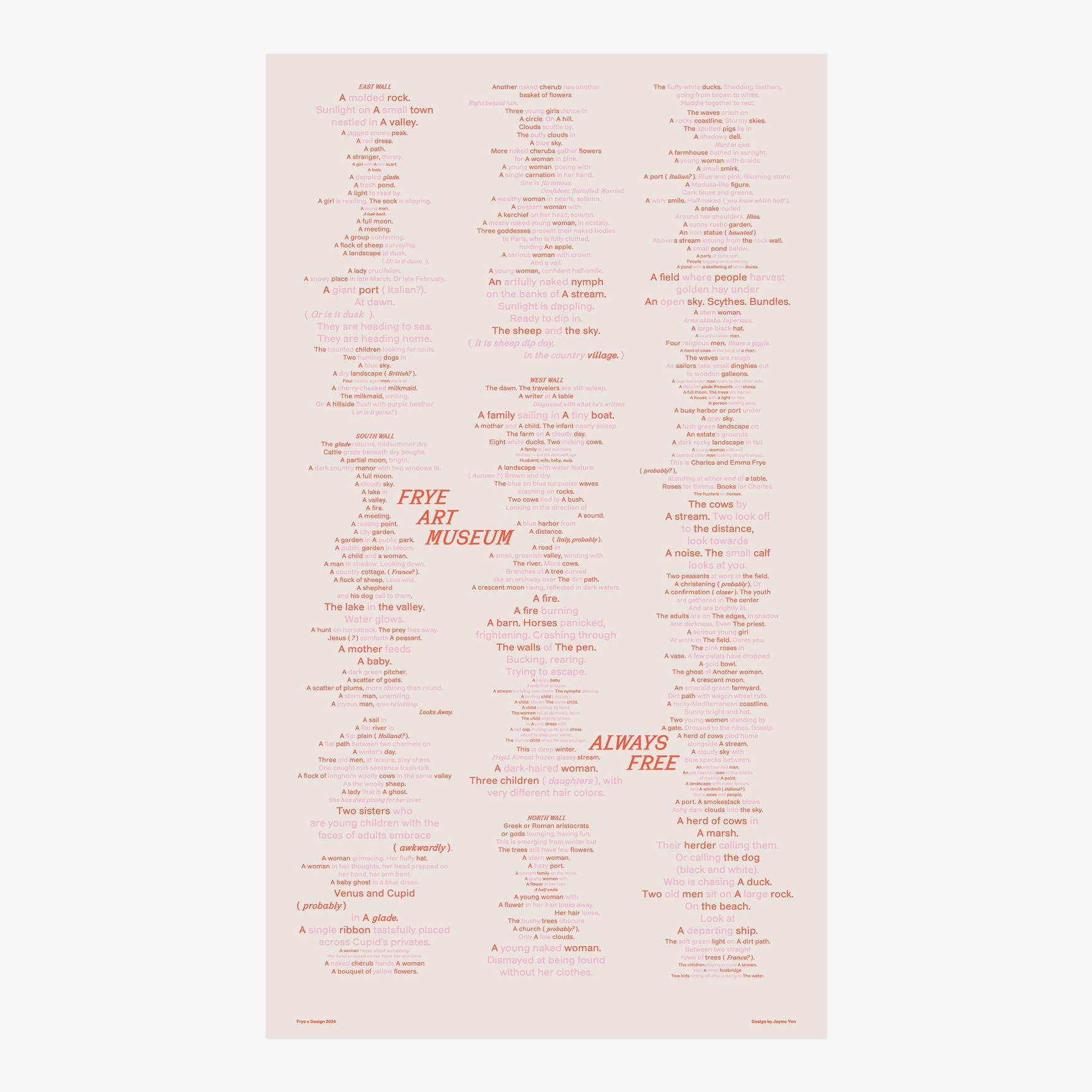 Image of a poster featuring stylized text in three columns