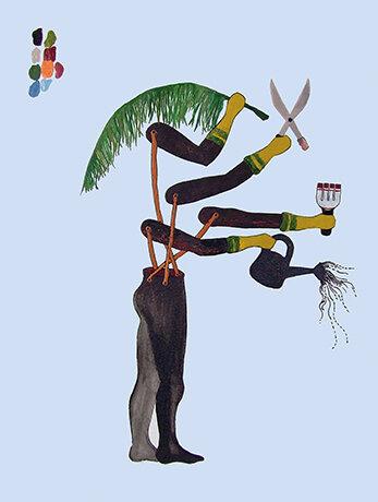 Otobong Nkanga. House Boy, 2004. Watercolor, ink, and acrylic on paper,12 3/8 × 9 1/4 in