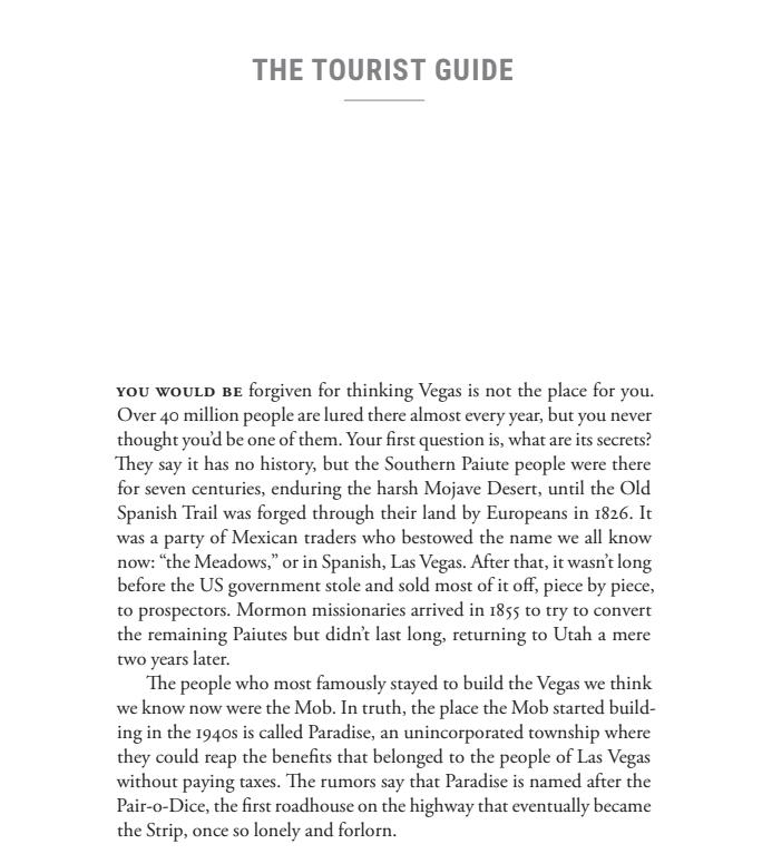 Screenshot of a page of Erin Langner's book "Souvenirs From Paradise", with a chapter header reading "THE TOURIST GUIDE"