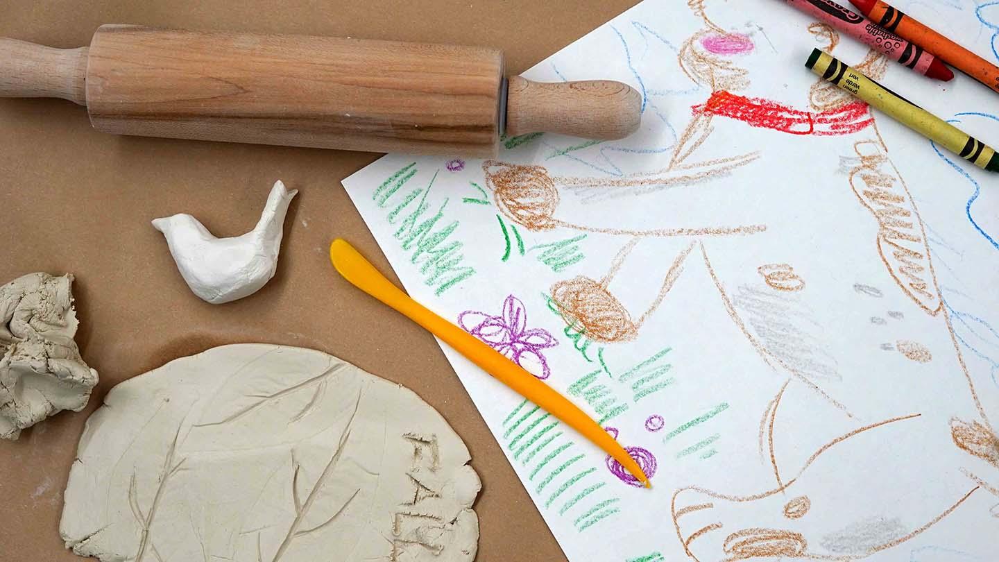 Assorted crafting and art materials on a table